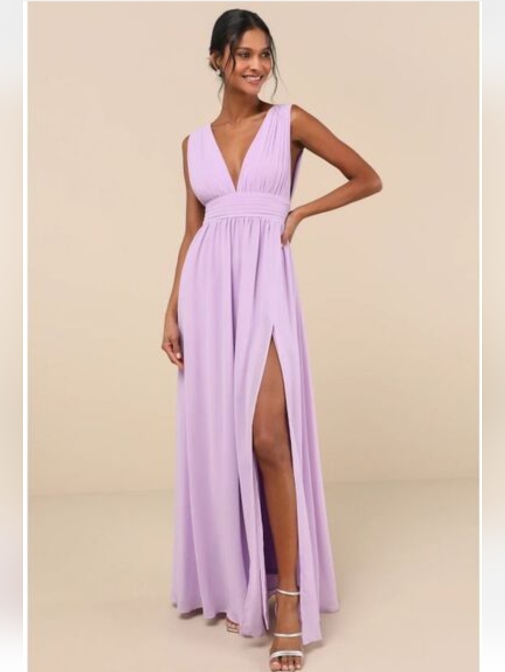 Lulus Heavenly Hues V-Neck Lavender Maxi Evening Gown Dress Sz Small